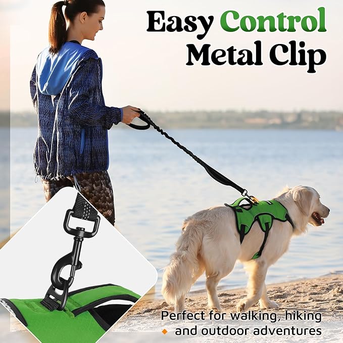 rabbitgoo Escape Proof Dog Harness, Soft Padded Full Body Pet Harness, Reflective Adjustable No Pull Vest with Lift Handle and Lesh Clip for Large Dogs Walking Hiking Training, L, Green