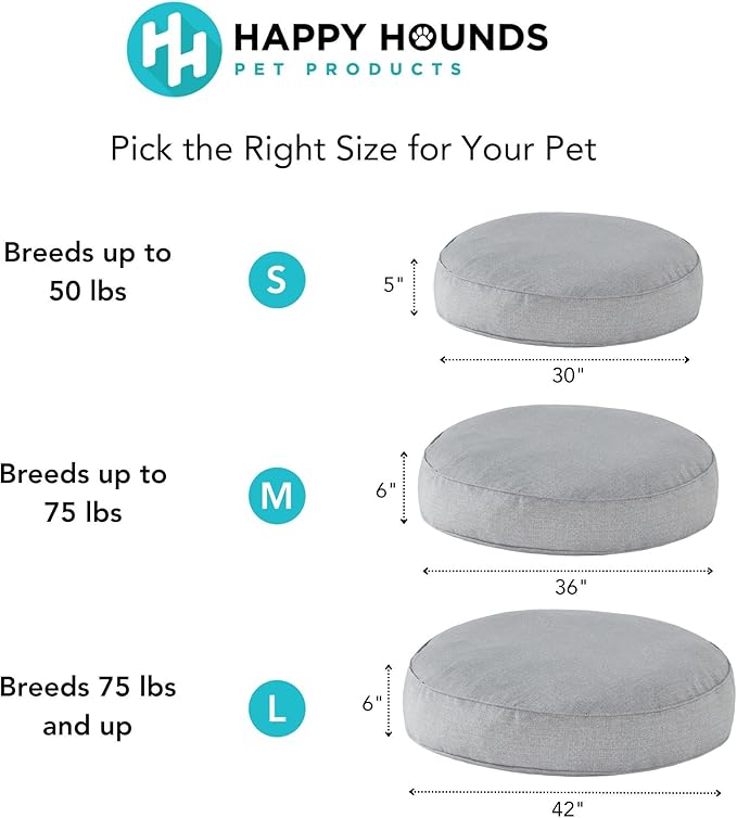Gordie Round Indoor/Outdoor Pillow Style Dog Bed, Blue Heather, Large
