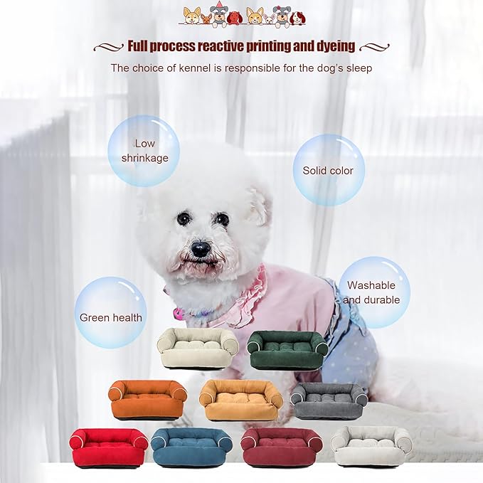 Suede Sofa Dog Bed, Multiple Sizes Orthopedic Memory Foam Mattress, Durable and Calming, Washable Dog Bed with Anti-Slip Bottom L Green