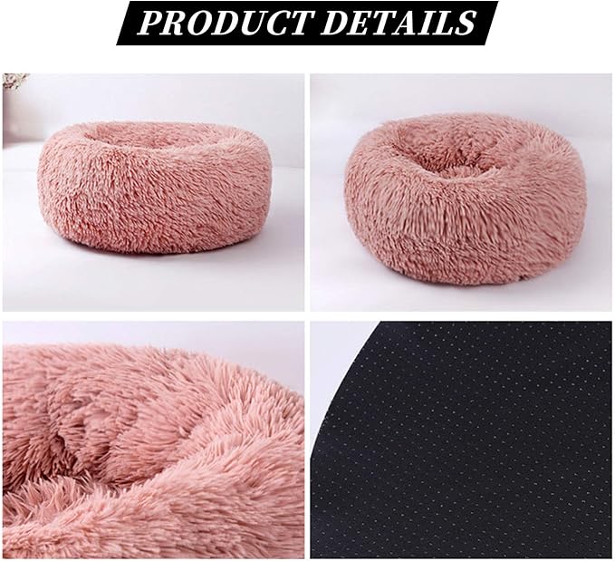Warming Round Dog Bed for Small, Medium and Large Dogs & Cats, Short & Long Plush Pet Bed, Luxurious Faux Fur Donut Cuddler, Bolster Pet Bed & Sofa, Machine Washable 60CM 24Inch