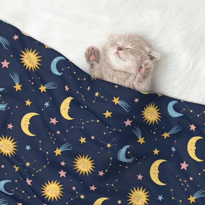 Double Sided Pet Throw for Dogs Who Shed, Colorful Stars, Reversible Blanket with Nubby Dot Side Catches Loose Fur for Easier Furniture Cleanup