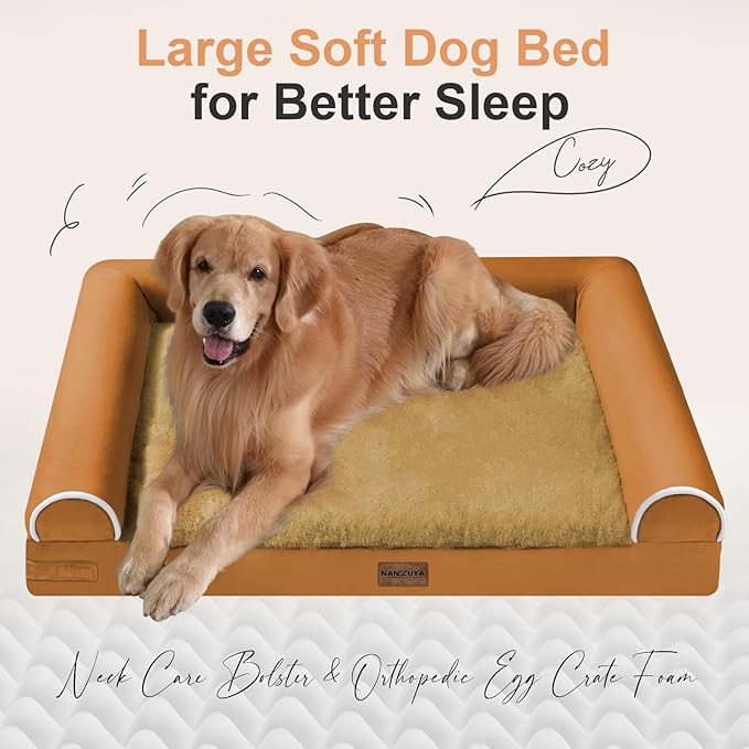 Large Dog Bed Orthopedic Washable: Jumbo Dog Bed Bolster Extra Large Dogs Egg Crate Foam Sofa Couch Waterproof Removable Cover - Orange