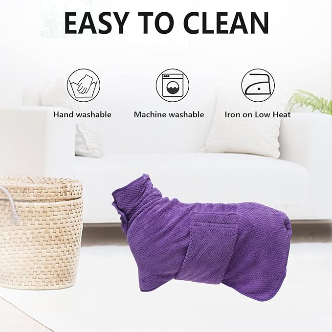 Geyecete Pineapple Grid Fast Drying Super Absorbent Dog Cat Bath Robe Towel - Purple-M