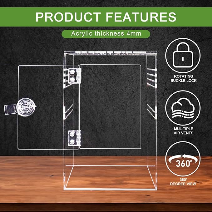 Spider Terrarium Kit, Jumping Spider Enclosure with Hideout, Rope Bridge, Ledge Ladder, Micro Habitat Terrarium for Small Tree Dwelling Reptiles, Arboreal Tarantula Enclosure (6x6x9 Inches)