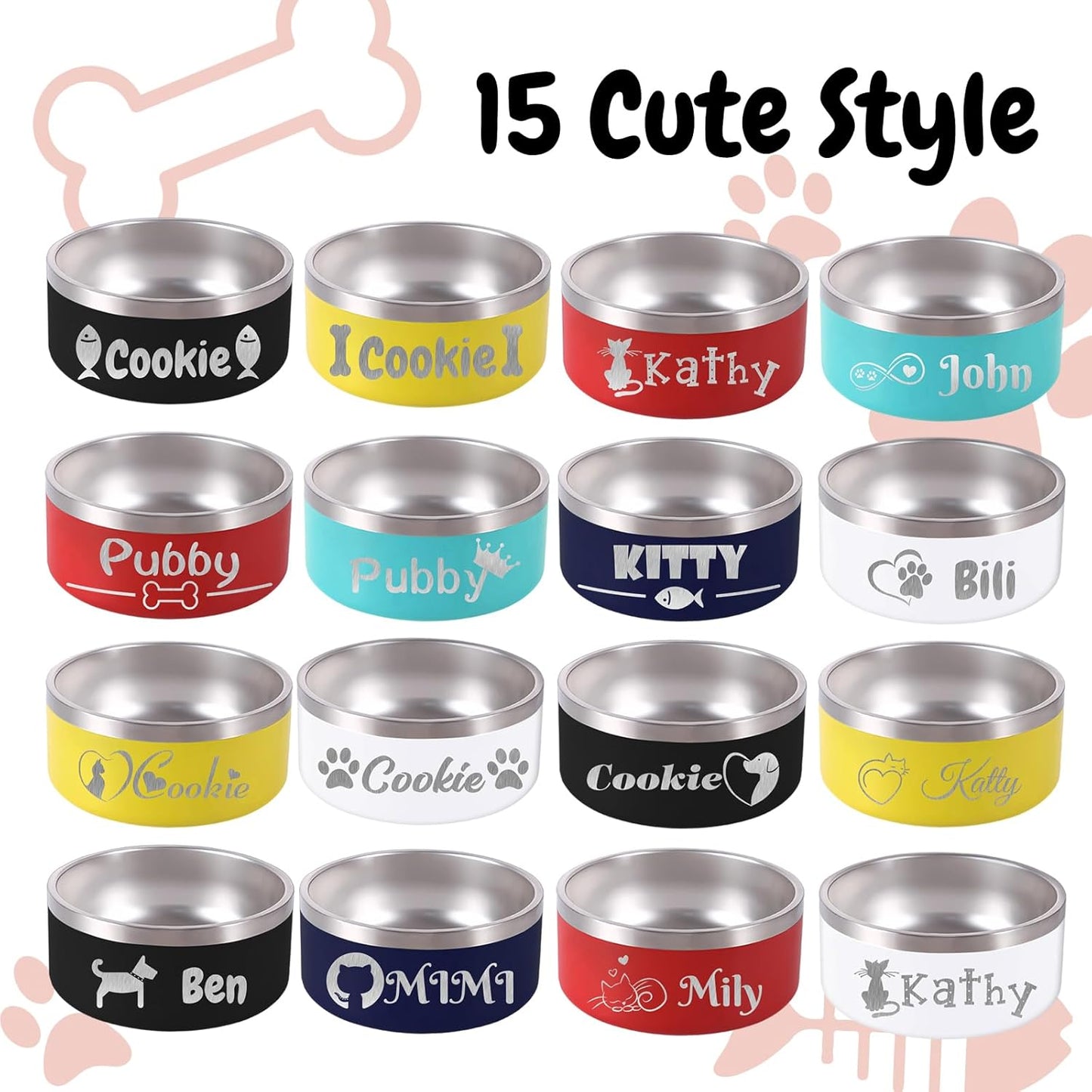 42OZ Personalized Dog Bowl Laser Engraved Custom Pet Name 18/32/42/64 oz No Slip Stainless Steel Insulated Bite-Resistant Food Water Dishes-Light Blue