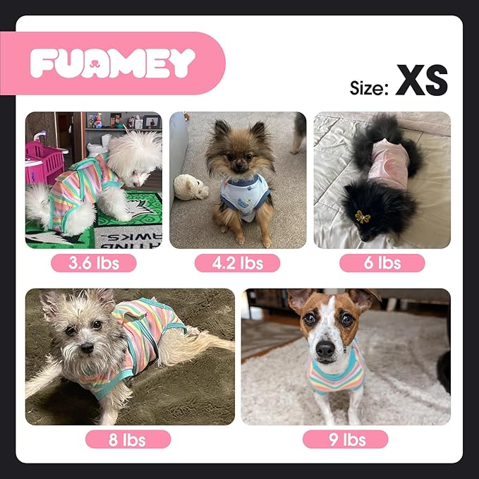 FUAMEY Recovery Suit for Dogs Post-Surgery,Dog Surgery Suit Female Spay Dog Onesie for Surgery Female Collar Cone Alternative Surgical Shirt,Male Dog Neuter Suits Rose Stripes XS