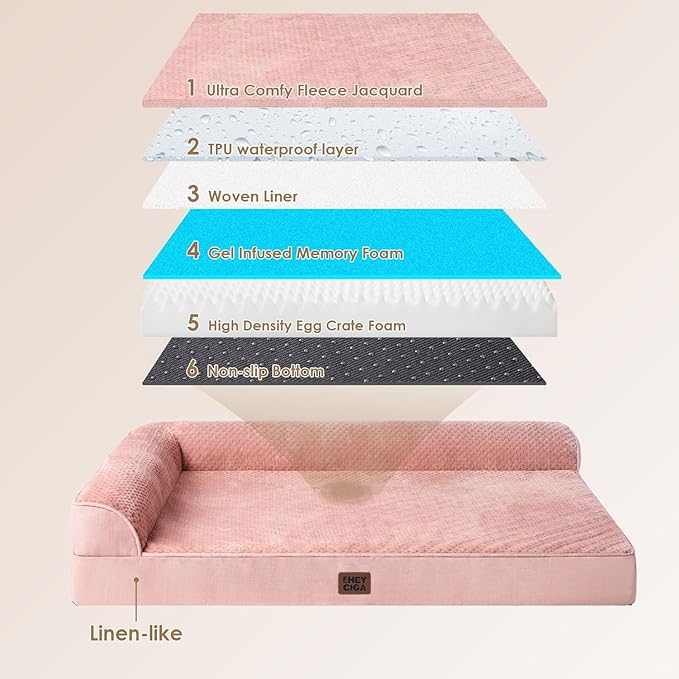 EHEYCIGA Orthopedic Dog Bed Medium Size Dogs, Memory Foam Dog Bed with Washable Removable Cover, Waterproof Pet Sofa Couch for Crate with Nonskid Bottom, 30x20x6, Pink
