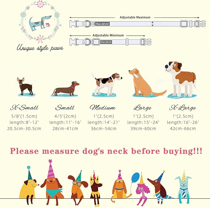 Unique style paws Dog Collar Plastic Buckle with Pendant Puppy Collar for Spring Summer Blue-Colored Flower for Small Medium Large Boys Girls Dogs