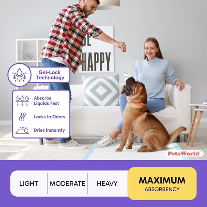 PetsWorld XL Dog Pee Pads 30"x36", 1,500-Count – Heavy Duty, Leak-Proof Potty Training Pads for Puppies & Large Dogs, Super Absorbent, Quick-Dry Disposable Pads with Odor Control