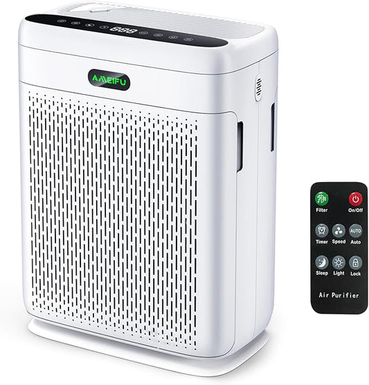 Air Purifiers for Home Large Room with Remote, Up to 3000 Sq Ft, H13 Hepa Double-Sided Air Filter Purifier with PM 2.5 Display Air Quality Sensor, Pet Air Purifier for Pets Hair, Pollen, Dander, Smoke
