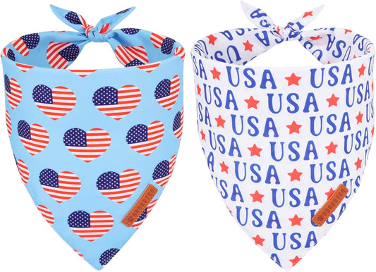 ADOGGYGO 4th of July Dog Bandanas, American Flag Pet Scarf, Multi Size Offered, White Blue Flag Bandana for Small Dogs Pets (Small)
