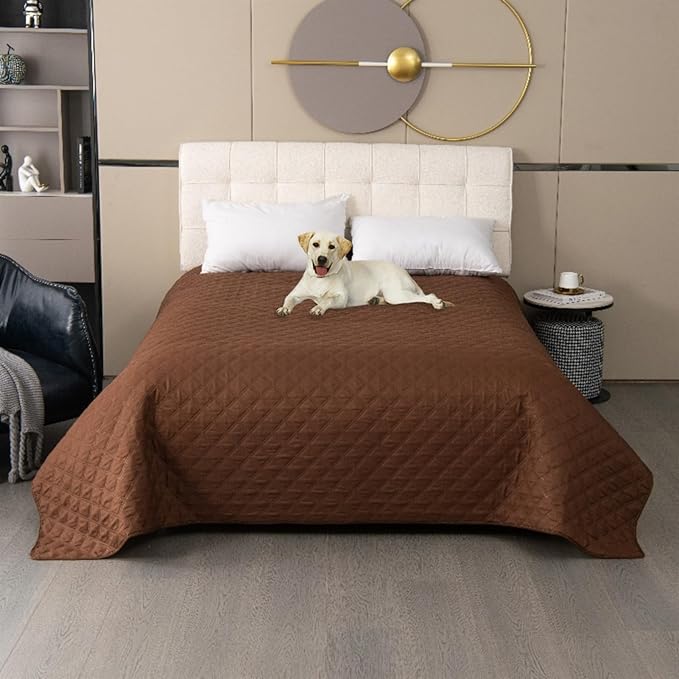 GIBZ Waterproof Dog Bed Cover Anti Slip Pet Furniture Protector Blanket Washable Thick Quilted Mat, Brown, 172x208cm