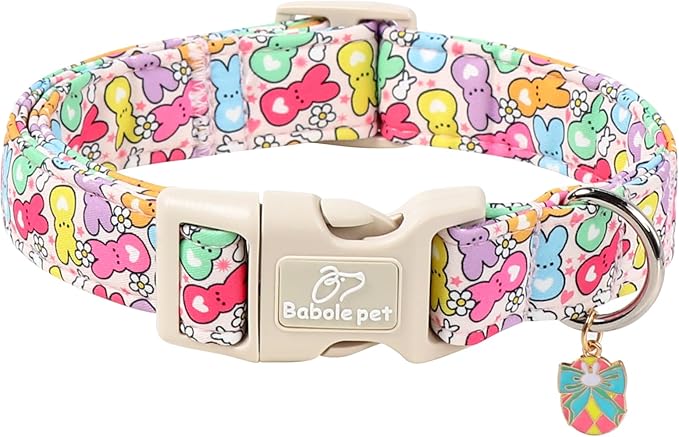 Easter Dog Collar for Medium Dogs - Colorful Bunny Print Easter Collar for Male Female Dogs, Lightweight Adjustable Spring Holiaday Dog Collars with Quick Release Buckle M