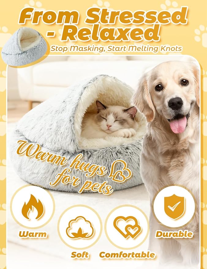 Dog Bed, Dog Bed with Cover Cave, Dual Comfort Design, Pet Bed for Small/Medium/Large Cats and Dogs, Anxiety Relief, Durable & Chew-Proof, Improves Sleep & Behaviour (Pink, 26in)