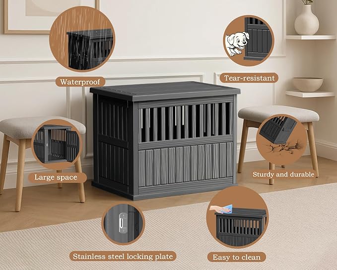 42 Inch Dog Crate Furniture Lockable Dog Kennel Indoor for Large Dogs and Medium Heavy Duty Pet Crate Decorative Pet Cage End Table,Black