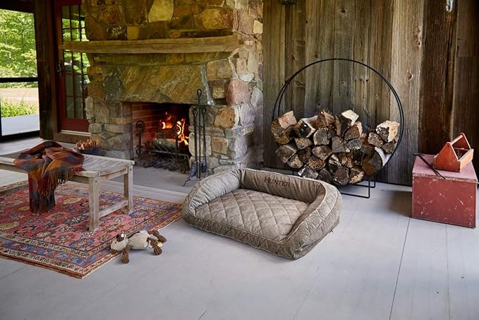 Orvis ComfortFill-Eco Bolster Dog Bed - Plush Rectangular Dog Beds with Three-Sided Bolster for Leaning, Slate - L