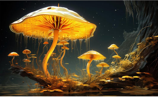 Fantasy Mushrooms Aquarium Background Fantasy Mushroom in Magical Enchanted Fairy Tale Stream Reptile Tank Enclosure Terrarium Backgrounds Mushroom Theme Landscape Fish Tank Backgrounds 72x18in