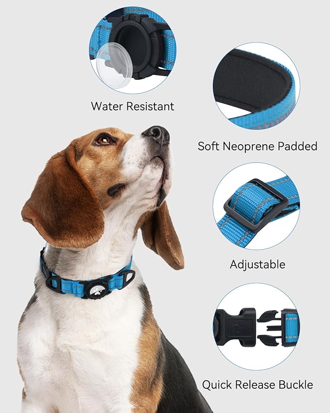 Joytale Airtag Dog Collar, Reflective Pet Collar with Waterproof AirTag Holder, Dual D-Rings, Soft Padded Adjustable for Small Dogs, SkyBlue, S