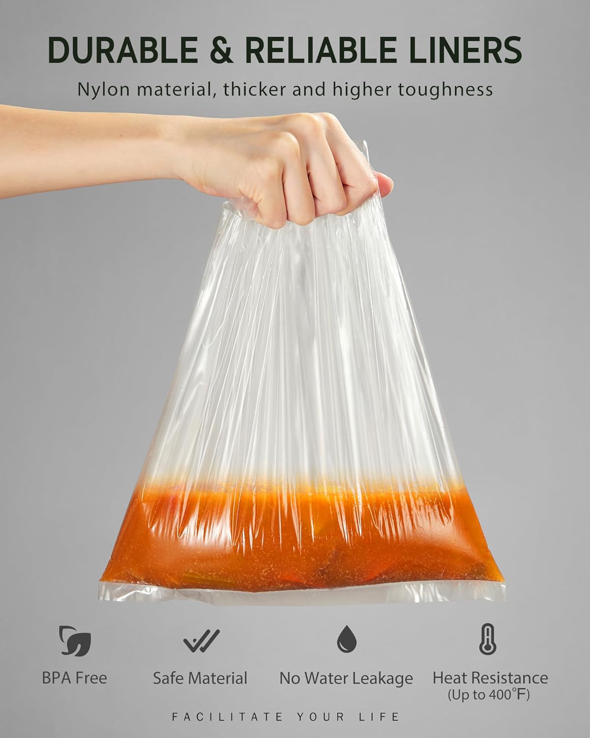 Syntus Slow Cooker Liners, 10 Count Cooking Bags Small Size Disposable Pot Liners Plastic Bags, Fit 1QT to 3QT for Slow Cooker Cooking Trays, 10.5"x 17.5", 10 Liners