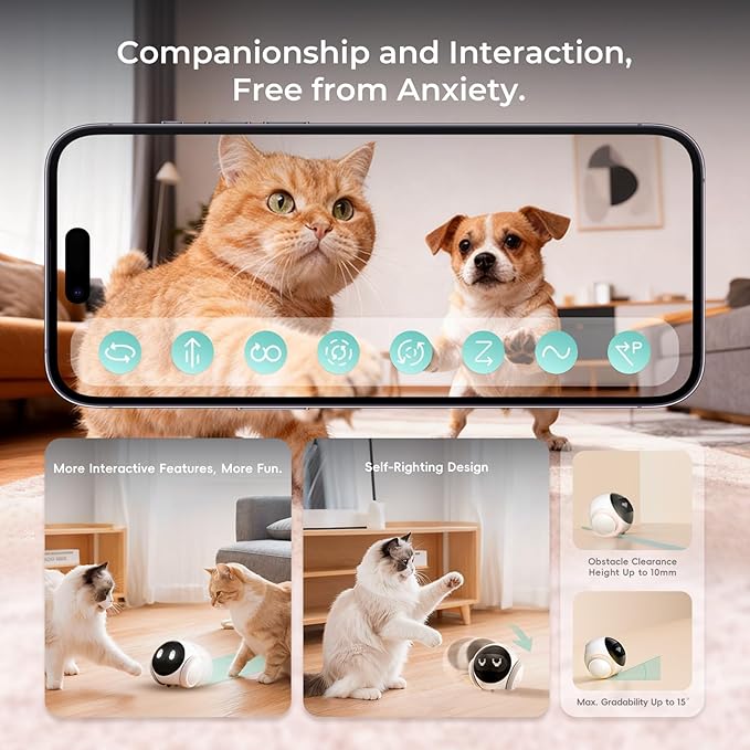 Magic S1 Indoor Security Robot Camera 1080P Movable Pet Camera with App Control, 2-Way Audio, Motion Detection, Night Vision, Auto-Recharge, Smart Home Cam for Pet/Elderly/Baby (White)