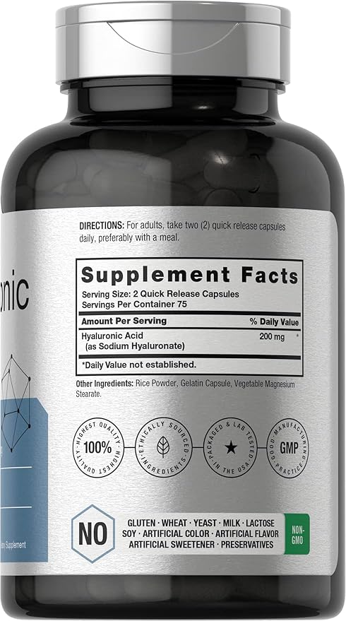 Horbäach Hyaluronic Acid Supplement | 200 mg | 150 Capsules | Non-GMO and Gluten Free Supplement