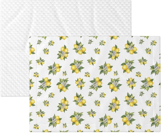 Dog and Cat Blanket in One, Yellow Lemons Trees With Green Leaves And White Flower Summer Plant, Double Sided Plush Throw with Raised Dot Pattern on One Side and Flat Velvet on Other for Variety