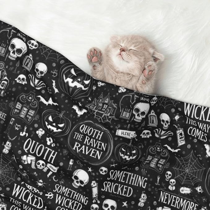Reversible Plush Dot Pet Blanket, Halloween Witchcraft Witch Pumpkin Spider Web Bat Raven Magic Board Spirit Skull Skeleton Vintage Black, Ultra Soft Two Sided Throw for Dogs Cats Home Use Comfort