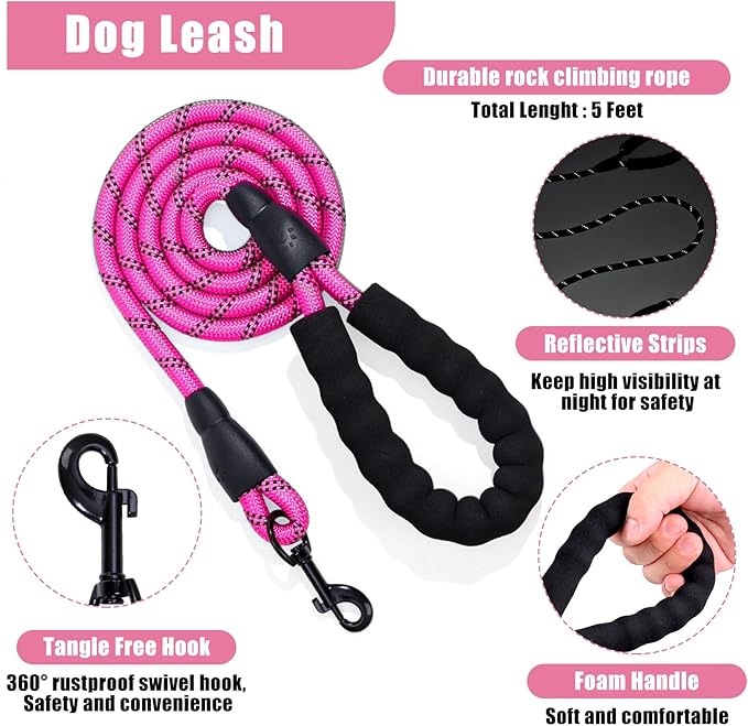 No Pull Dog Harness Adjustable Collar & Leash Set - Dog Halter Harnesses Collapsible Bowls & Poop Bag Dispenser Muzzle ID Tags Toys Fits Small Medium Large Dogs (Pink-L)