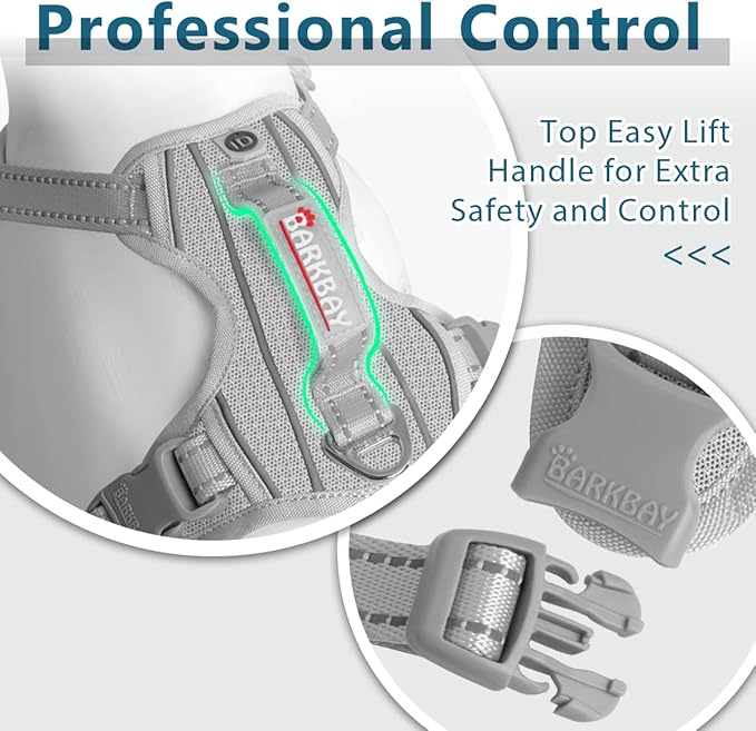 BARKBAY Dog Harness No Pull with ID Tag Pocket - Heavy Duty, Reflective, Easy Control for Large Dogs(Grey,XL)