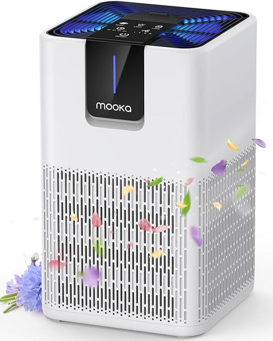 Air Purifiers for Home Large Room Up to 1250 Ft²,MOOKA H13 HEPA Air Purifier for Pets Dust Odor Smoke,Aromatherapy Function,Air Cleaner with 15dB Quiet Sleep Mode for Bedroom Office Living Room,White