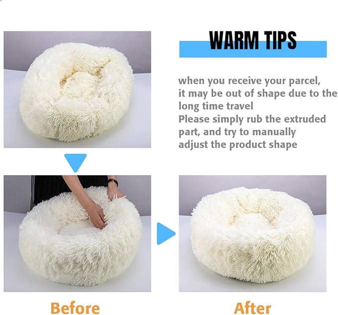 huraty Plush Dog Bed Pet Calming Fur Bed, Fluffy Donut Round Cat Beds, Anti-Slip & Anti-Anxiety, 16 Inch for Puppy and Kitties, Lilac, XS