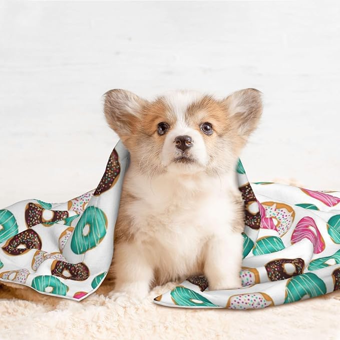 Pet Blanket for Travel and Home, Sweet Donut, Reversible Plush Dot Design with Soft Grip Texture on One Side Perfect for Car Seats Moving Vehicles