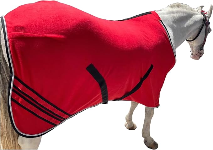 Majestic Ally Anti Pill Fleece Horse Blanket/Sheet with Silver Braided Rope (Red, 76)