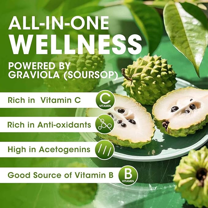 Soursop Graviola Liquid Drop for Cell Support & Regeneration, Immune System and Gut Health Support, Pure Soursop Bitters Liquid, High Absorption, Sugar/Gluten Free, Natural Flavor, 2 Fl Oz
