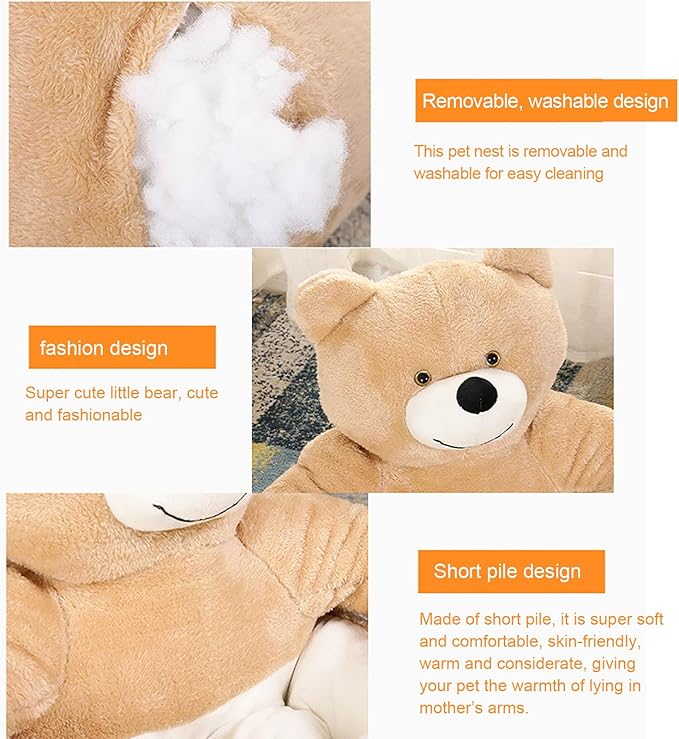 Dog Sofas & Chairs, pet Shape Sofa, Slip Resistant Dog cat Furniture, Adorable Bear Shaped Pet Sofa Bed, Washable Dog cat Couch, Plush Soft Couch for Dogs and Cats XL(bottomDiameter77cm) Khaki