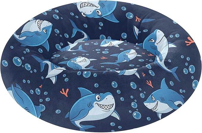 Burbuja Sharks Donut Pet Bed, Calming Soft Dog Bed with Anti-Slip Bottom, Round Cuddler Support for Dogs & Cats, Washable 16 in