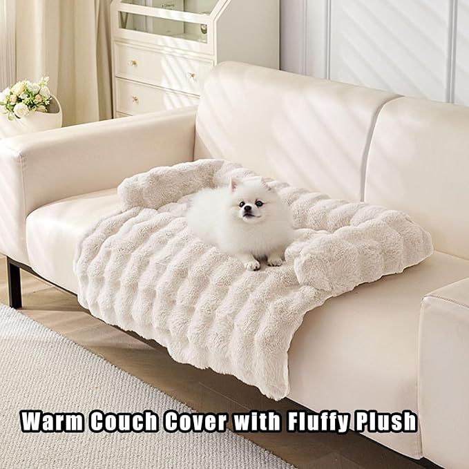 Dream Cloud Pet Sofa Bed, Dream Cloud Pet Sofa Bed Cover, Cozy Rabbit-Velvet Non-Slip Washable Fluffy Plush Pet Mat for Furniture Protection, Soft Couch Bed for Dogs & Cats (White, 80X80 CM)