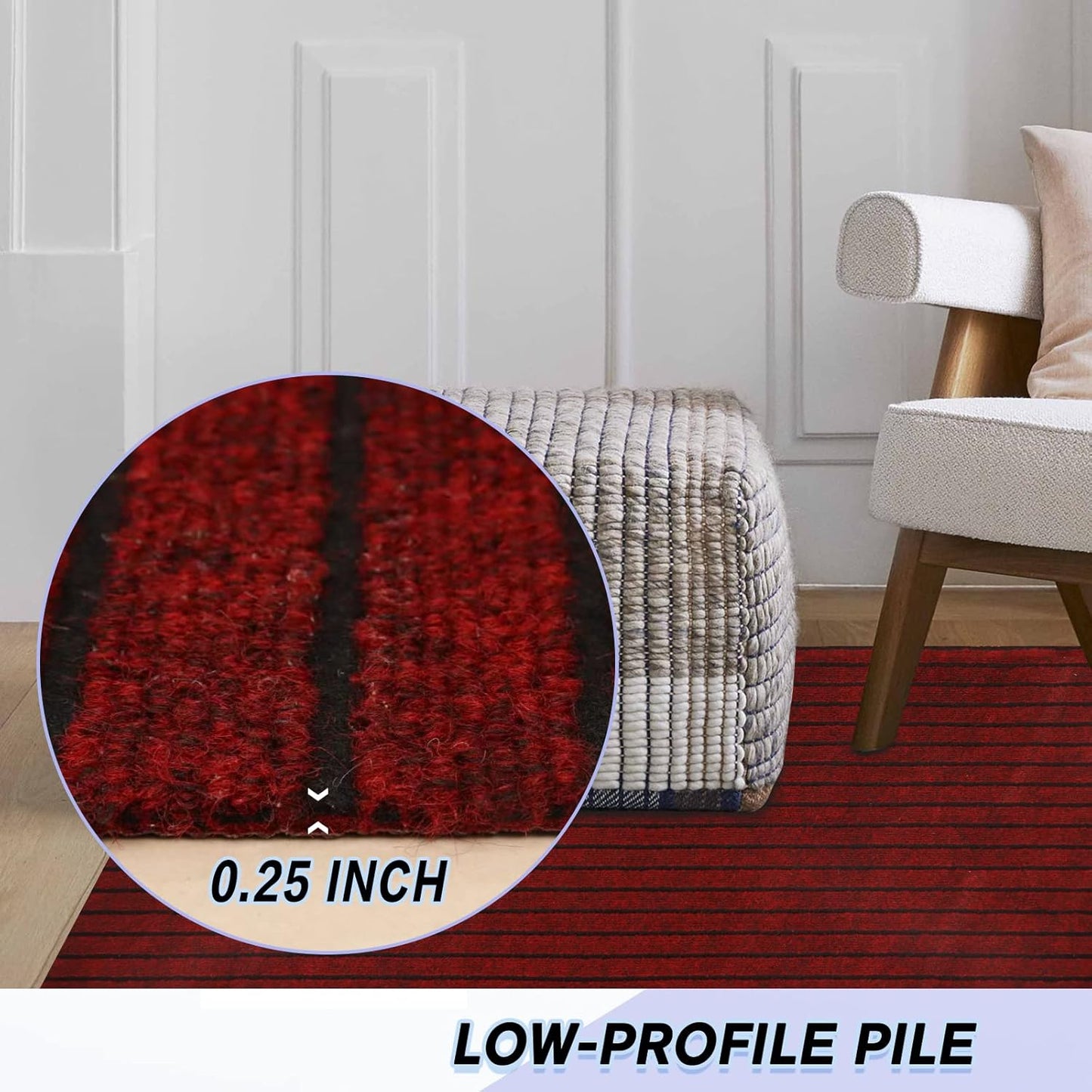 Custom Size Backed Non-Slip Area Rugs Runner, Easy Clean, Waterproof Runner Rugs for Hallway Entryway, Kitchen, Laundry, 3FT x 79FT, Red Stripe