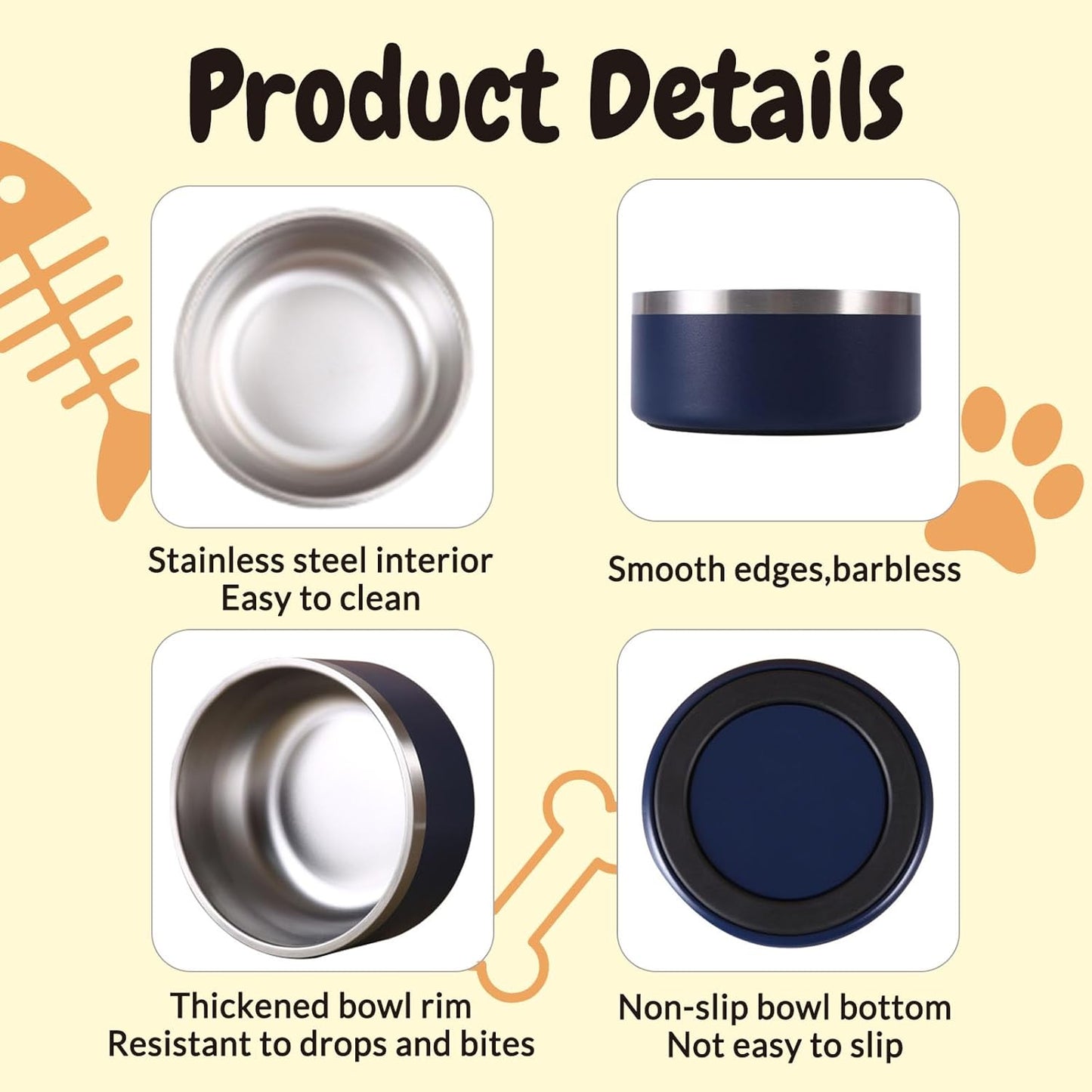 32OZ Personalized Dog Bowl Laser Engraved Custom Pet Name 18/32/42/64 oz No Slip Stainless Steel Insulated Bite-Resistant Food Water Dishes-Light Blue