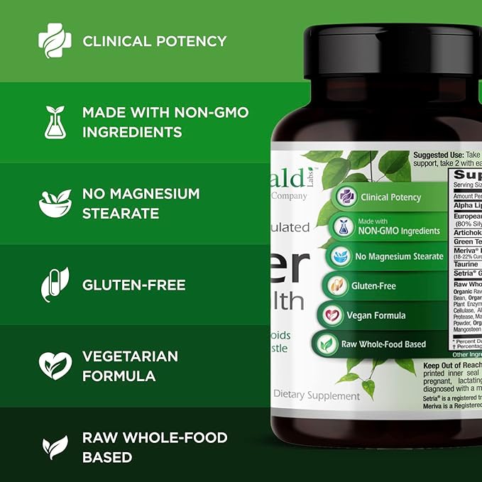 EMERALD LABS Liver Health - Liver Support Supplement with European Milk Thistle Extract - Supports Healthy Immune System, Energy Levels & Gallbladder* - 60 Vegetable Capsules (30-Day Supply)