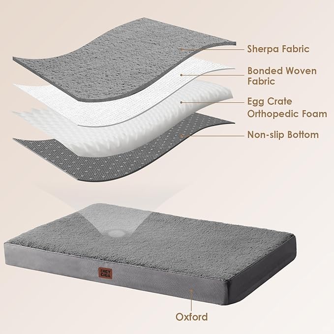 EHEYCIGA Orthopedic Foam Dog Bed for Large Dogs, 35"L x 23"W x 3.5"Th, Light Grey