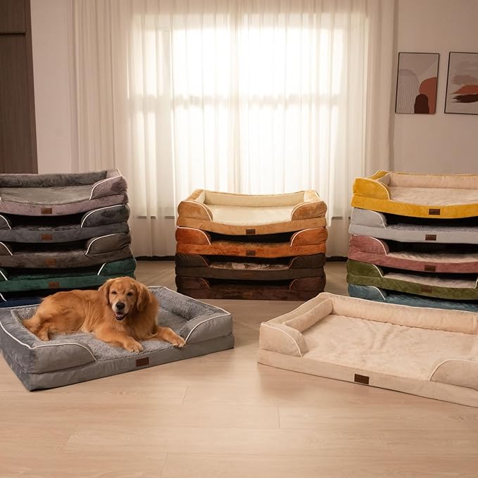 Comfort Expression Orthopedic Dog Bed for Extra Large Dogs 53x42 Inch, Waterproof Supportive Egg Crate Foam XXL Pet Bed with Removable Bolsters, Dog Couch with Washable Cover & Non-Slip Bottom, Grey
