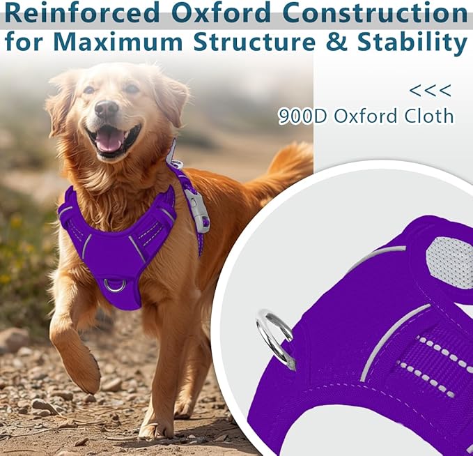 BARKBAY Dog Harness No Pull Oxford with ID Tag Pocket - Heavy Duty, Reflective, Easy Control for Large Dogs(Purple Oxford,L)