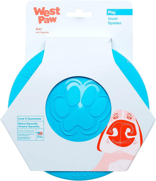 West Paw Zogoflex Zisc Dog Flying Disc, High Flying Aerodynamic Disc for Dogs Puppy – Lightweight, Floatable Disc for Fetch, Tug of War, Catch, Play – Doubles as Food/Water Bowl, Small 6.5", Aqua Blue