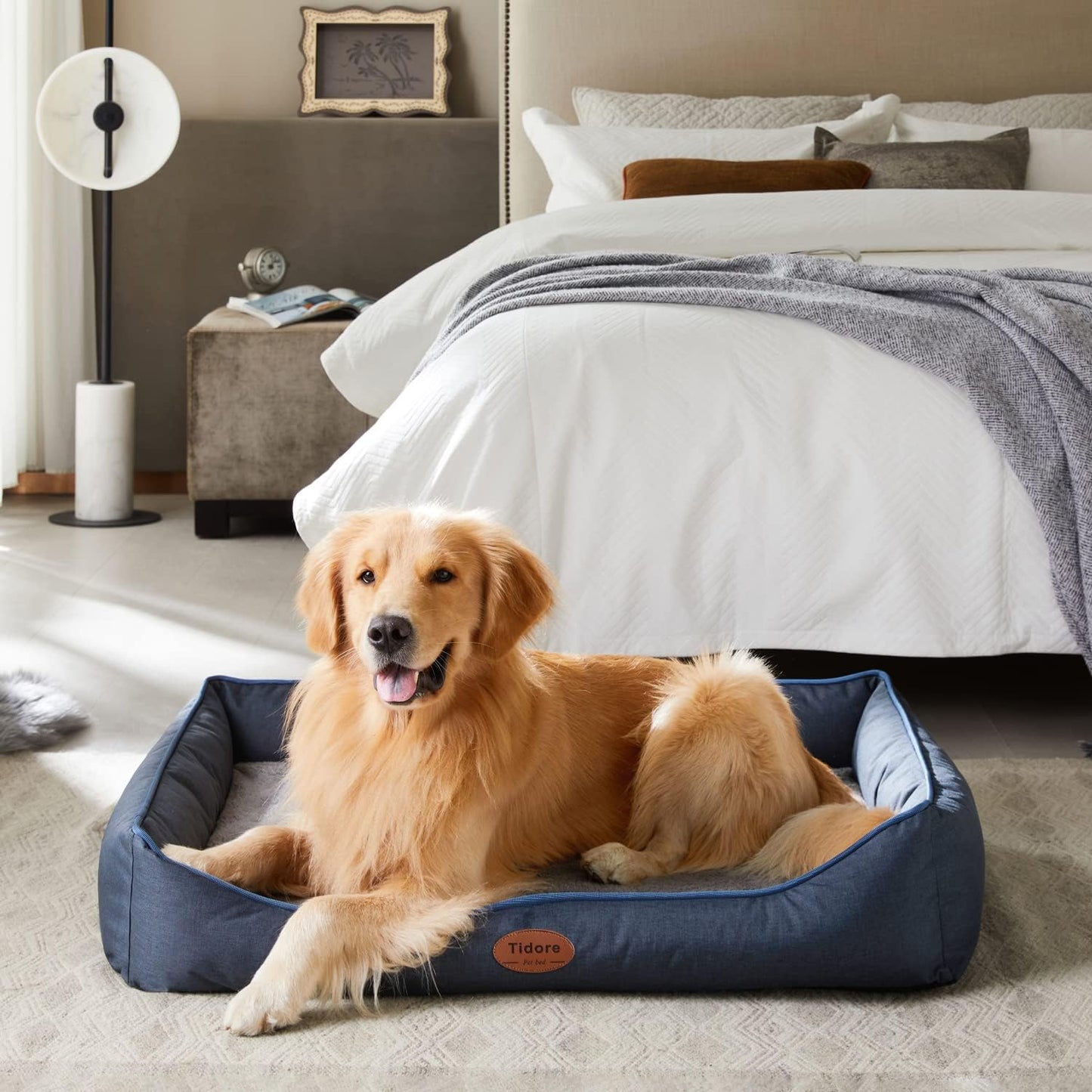 Orthopedic Dog Beds for Medium Dogs, Durable Egg Crate Foam Sofa Dog Bed wit Washable Removable Cover,Waterproof Lining,Pet Bed for Large Dogs (Navy Blue, 39.4" L x 31.5" W x 7.4" Th)