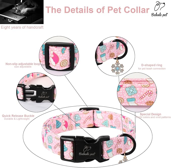 Christmas Dog Collar for Giant Large Dogs - Cute Snowflake Print Pink Christmas Collars for Dogs, Soft Adjustable Winter Holiday Dog Collars with Quick Release Buckle XL
