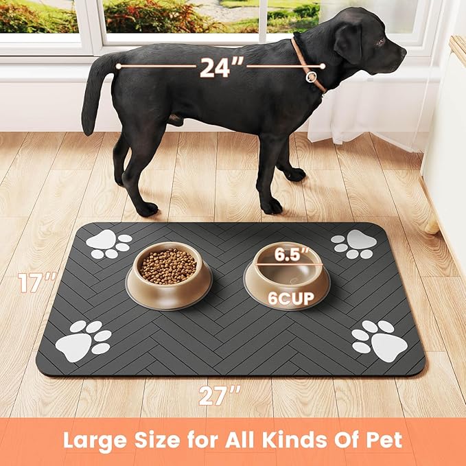 Pet Feeding Mat-Absorbent Pet Placemat for Food and Water Bowl, with Waterproof Rubber Backing, Quick Dry Water Dispenser Mat for Dog and Cat (27"x17", Navy Blue)
