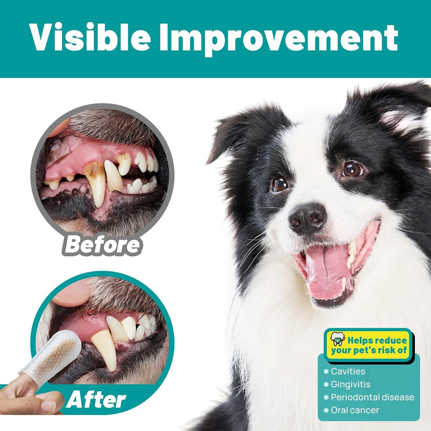 Dog Dental Care Wipes - Cat & Dog Teeth Cleaning Finger Wipes - Tooth Brushing Kit Dental Wipes - Reduces Plaque & Freshens Breath, Honey Scent