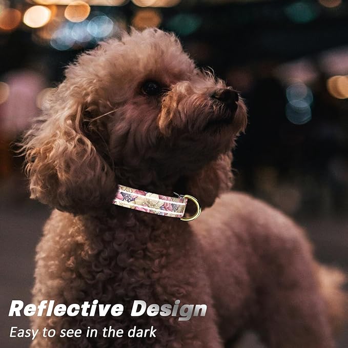 Reflective Dog Collar for Large Dogs, Cute Flower Theme Adjustable Heavy-Duty Nylon Puppy Collar for Boy and Girl Female, Soft Pet Accessories with Quick Release Buckle, Colorful Floral