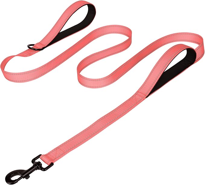 Joytale Dog Leash Heavy Duty for Large Dogs that Pull, Double Handle for Traffic Control, Double-Sided Reflective Leashes for Large Medium Dogs Night Safety, 4FT, Neon Pink